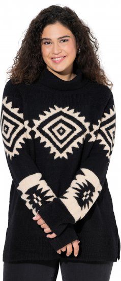 Ulla Popken Aztec Pattern Turtleneck Sweater Black - Felpe & felpe con cappuccio - Felpe, Hoodie e Maglieria Calda