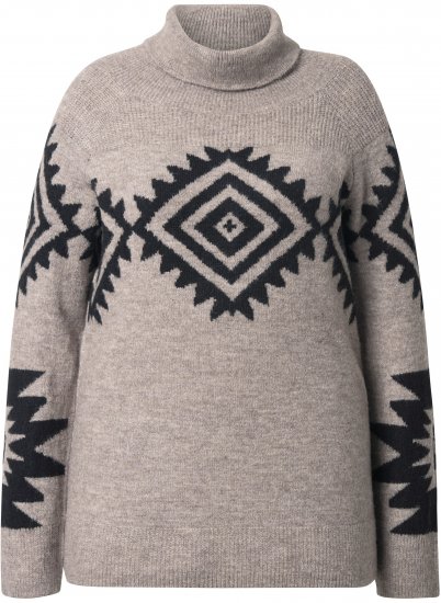 Ulla Popken Aztec Pattern Turtleneck Sweater Pebble Grey - Felpe & felpe con cappuccio - 