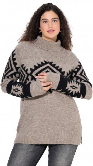 Ulla Popken Aztec Pattern Turtleneck Sweater Pebble Grey - Felpe & felpe con cappuccio - 