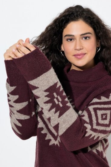 Ulla Popken Aztec Pattern Turtleneck Sweater Plum - Felpe & felpe con cappuccio - Felpe, Hoodie e Maglieria Calda