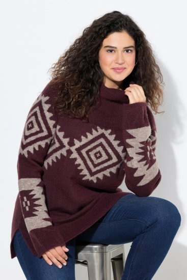 Ulla Popken Aztec Pattern Turtleneck Sweater Plum - Felpe & felpe con cappuccio - Felpe, Hoodie e Maglieria Calda