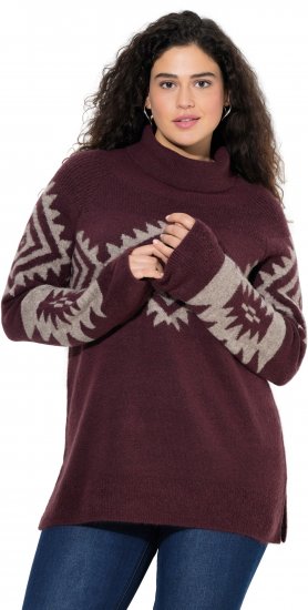 Ulla Popken Aztec Pattern Turtleneck Sweater Plum - Felpe & felpe con cappuccio - 