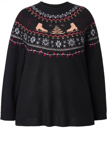 Ulla Popken Norwegian Style Christmas Sweater Black - Felpe & felpe con cappuccio - 