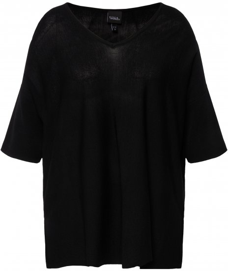 Ulla Popken Oversized 3/4 Sleeve V-Neck Sweater Black - Felpe & felpe con cappuccio - 