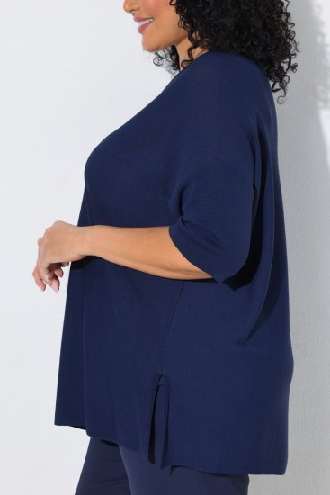 Ulla Popken Oversized 3/4 Sleeve V-Neck Sweater Navy - Felpe & felpe con cappuccio - Felpe, Hoodie e Maglieria Calda