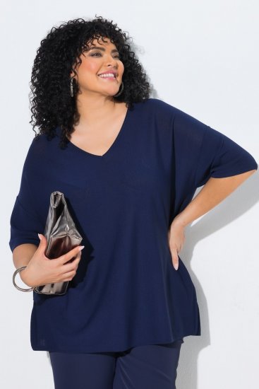 Ulla Popken Oversized 3/4 Sleeve V-Neck Sweater Navy - Felpe & felpe con cappuccio - Felpe, Hoodie e Maglieria Calda