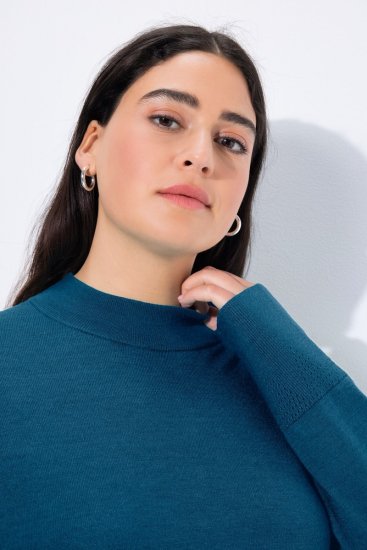 Ulla Popken Long Sleeves Mock Turtleneck Sweater Cerulean - Ulla Popken - Abbigliamento Taglie Forti Ulla Popken