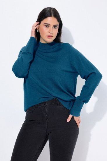 Ulla Popken Long Sleeves Mock Turtleneck Sweater Cerulean - Ulla Popken - Abbigliamento Taglie Forti Ulla Popken