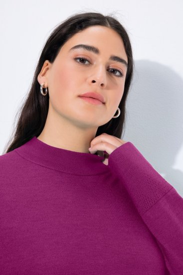 Ulla Popken Long Sleeves Mock Turtleneck Sweater Berry - Felpe & felpe con cappuccio - Felpe, Hoodie e Maglieria Calda