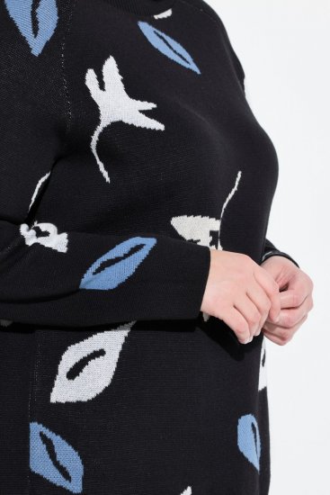 Ulla Popken Eco Cotton Leaf Pattern Long Sleeve Sweater Black - Felpe & felpe con cappuccio - Felpe, Hoodie e Maglieria Calda