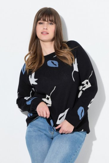 Ulla Popken Eco Cotton Leaf Pattern Long Sleeve Sweater Black - Felpe & felpe con cappuccio - Felpe, Hoodie e Maglieria Calda