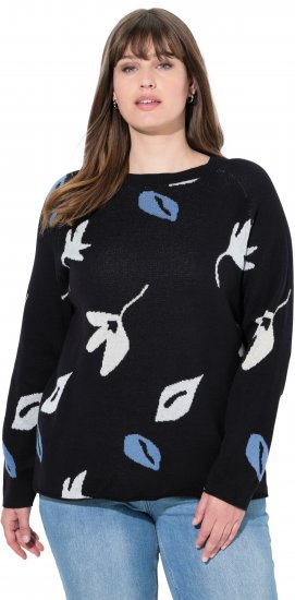 Ulla Popken Eco Cotton Leaf Pattern Long Sleeve Sweater Black - Felpe & felpe con cappuccio - 