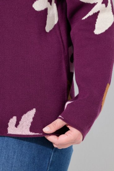 Ulla Popken Eco Cotton Leaf Pattern Long Sleeve Sweater Forest Berry - Felpe & felpe con cappuccio - Felpe, Hoodie e Maglieria Calda