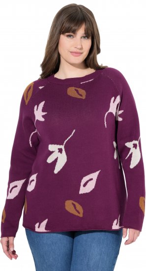 Ulla Popken Eco Cotton Leaf Pattern Long Sleeve Sweater Forest Berry - Felpe & felpe con cappuccio - 