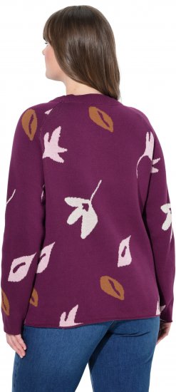 Ulla Popken Eco Cotton Leaf Pattern Long Sleeve Sweater Forest Berry - Felpe & felpe con cappuccio - 