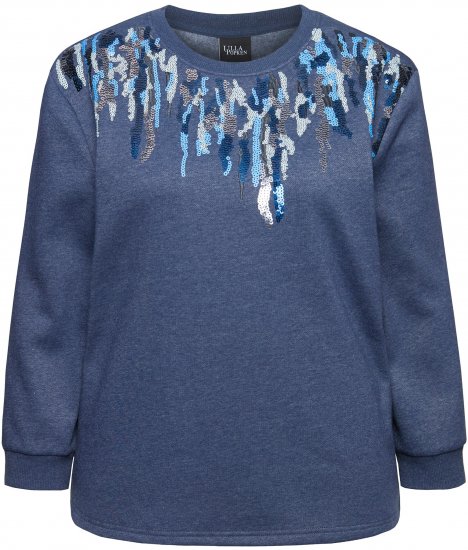 Ulla Popken Sequined Neck Long Sleeve Sweatshirt Ink Blue - Felpe & felpe con cappuccio - 