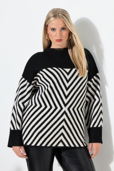 Ulla Popken Graphic Stripe Long Sleeve Turtleneck Sweater Black - Felpe & felpe con cappuccio - Felpe, Hoodie e Maglieria Calda