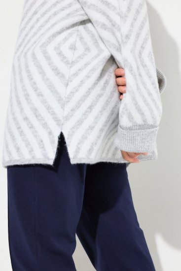 Ulla Popken Graphic Stripe Long Sleeve Turtleneck Sweater Silver Melange - Felpe & felpe con cappuccio - Felpe, Hoodie e Maglieria Calda