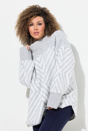 Ulla Popken Graphic Stripe Long Sleeve Turtleneck Sweater Silver Melange - Felpe & felpe con cappuccio - Felpe, Hoodie e Maglieria Calda