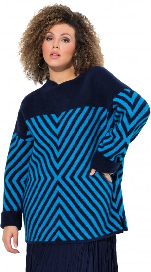 Ulla Popken Graphic Stripe Long Sleeve Turtleneck Sweater Navy - Felpe & felpe con cappuccio - 