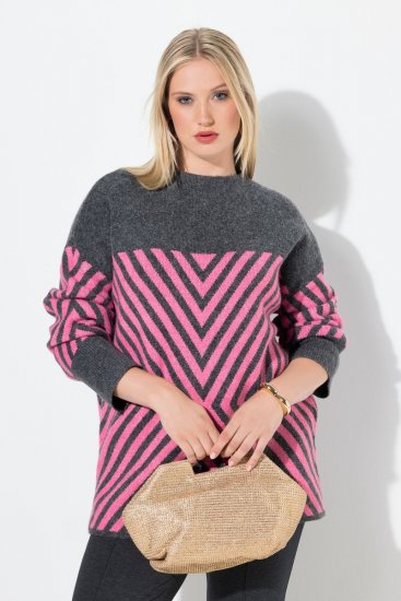 Ulla Popken Graphic Stripe Long Sleeve Turtleneck Sweater Flamingo - Felpe & felpe con cappuccio - Felpe, Hoodie e Maglieria Calda