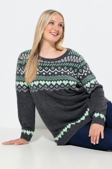Ulla Popken Norwegian Style Pastel Tone Long Sleeve Sweater Dark Grey Melange - Felpe & felpe con cappuccio - Felpe, Hoodie e Maglieria Calda