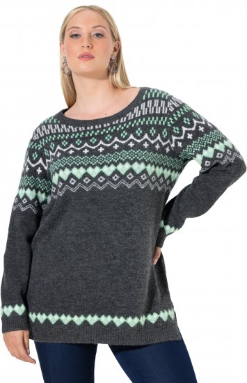 Ulla Popken Norwegian Style Pastel Tone Long Sleeve Sweater Dark Grey Melange - Felpe & felpe con cappuccio - 