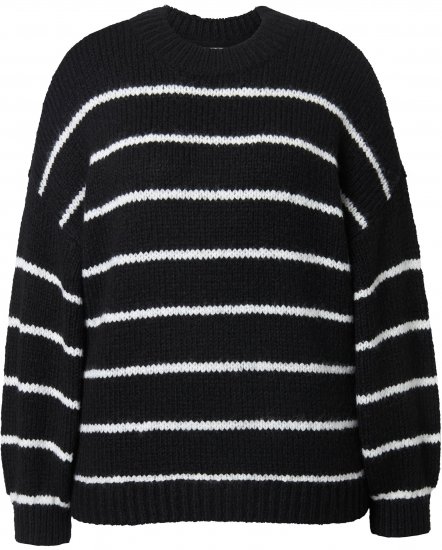 Ulla Popken Oversized Striped Balloon Sleeve Sweater Black - Felpe & felpe con cappuccio - 