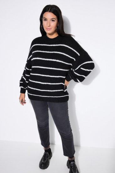 Ulla Popken Oversized Striped Balloon Sleeve Sweater Black - Felpe & felpe con cappuccio - Felpe, Hoodie e Maglieria Calda