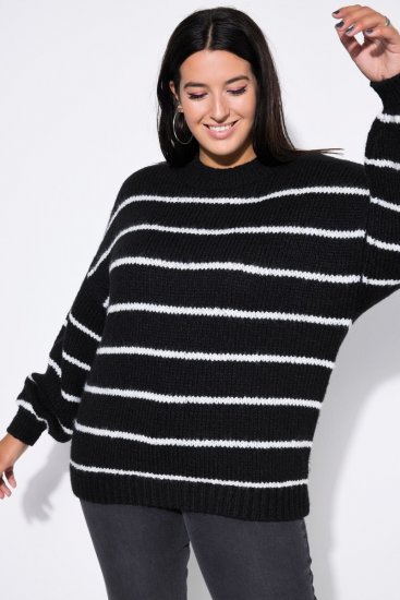 Ulla Popken Oversized Striped Balloon Sleeve Sweater Black - Felpe & felpe con cappuccio - Felpe, Hoodie e Maglieria Calda