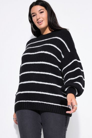 Ulla Popken Oversized Striped Balloon Sleeve Sweater Black - Felpe & felpe con cappuccio - Felpe, Hoodie e Maglieria Calda