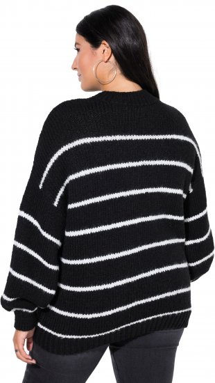 Ulla Popken Oversized Striped Balloon Sleeve Sweater Black - Felpe & felpe con cappuccio - 