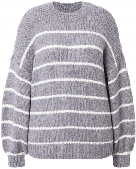 Ulla Popken Oversized Striped Balloon Sleeve Sweater Grey Melange - Felpe & felpe con cappuccio - 