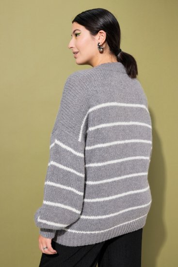 Ulla Popken Oversized Striped Balloon Sleeve Sweater Grey Melange - Felpe & felpe con cappuccio - 