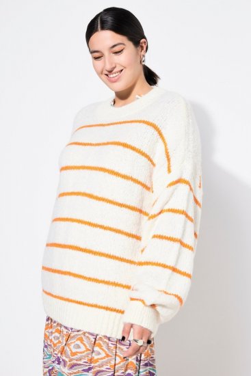 Ulla Popken Oversized Striped Balloon Sleeve Sweater Off-White - Felpe & felpe con cappuccio - Felpe, Hoodie e Maglieria Calda