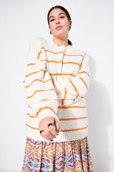 Ulla Popken Oversized Striped Balloon Sleeve Sweater Off-White - Felpe & felpe con cappuccio - Felpe, Hoodie e Maglieria Calda