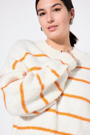 Ulla Popken Oversized Striped Balloon Sleeve Sweater Off-White - Felpe & felpe con cappuccio - Felpe, Hoodie e Maglieria Calda