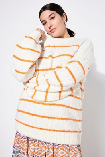 Ulla Popken Oversized Striped Balloon Sleeve Sweater Off-White - Felpe & felpe con cappuccio - Felpe, Hoodie e Maglieria Calda
