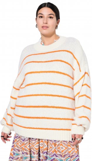 Ulla Popken Oversized Striped Balloon Sleeve Sweater Off-White - Felpe & felpe con cappuccio - 