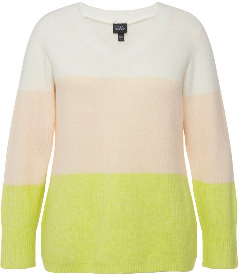 Ulla Popken Block Stripe Long Sleeve V-Neck Sweater Lime Green - Felpe & felpe con cappuccio - 