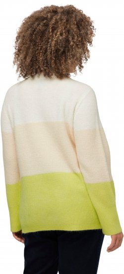 Ulla Popken Block Stripe Long Sleeve V-Neck Sweater Lime Green - Felpe & felpe con cappuccio - 