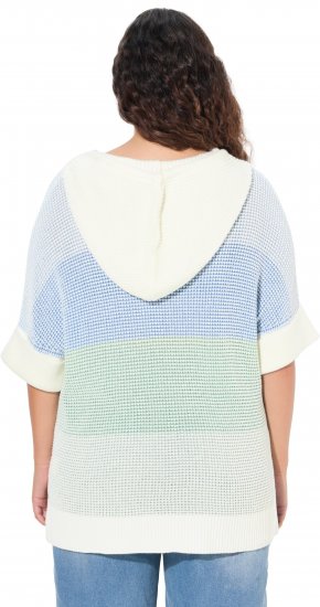 Ulla Popken Block Stripe Hooded Short Sleeve Sweater Mint Green - Felpe & felpe con cappuccio - 