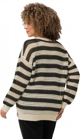 Ulla Popken Striped Long Sleeve Crocheted Sweater Vanilla - Felpe & felpe con cappuccio - 