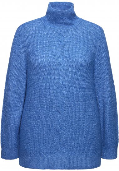 Ulla Popken Cable Knit Long Sleeve Turtleneck Sweater Teal Blue - Felpe & felpe con cappuccio - 