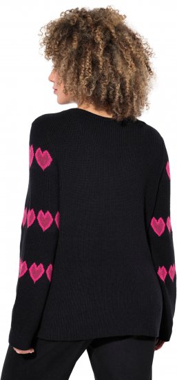 Ulla Popken Heart Print Long Sleeve V-Neck Sweater Black - Felpe & felpe con cappuccio - Felpe, Hoodie e Maglieria Calda