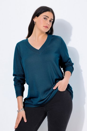 Ulla Popken Soft Fine Knit Pullover V-Neck Sweatshirt Teal - Felpe & felpe con cappuccio - Felpe, Hoodie e Maglieria Calda