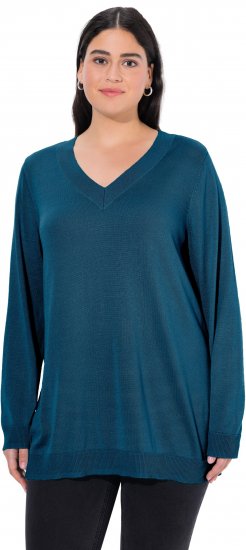 Ulla Popken Soft Fine Knit Pullover V-Neck Sweatshirt Teal - Felpe & felpe con cappuccio - 