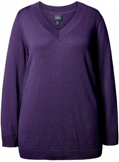 Ulla Popken Soft Fine Knit Pullover V-Neck Sweatshirt Deep Violet - Felpe & felpe con cappuccio - Felpe, Hoodie e Maglieria Calda
