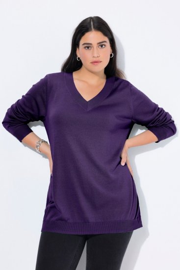 Ulla Popken Soft Fine Knit Pullover V-Neck Sweatshirt Deep Violet - Felpe & felpe con cappuccio - Felpe, Hoodie e Maglieria Calda