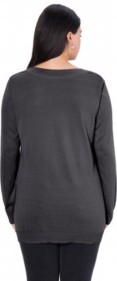 Ulla Popken Casual V-Neck Long Sleeve Sweater Charcoal Grey Melange - Felpe & felpe con cappuccio - 